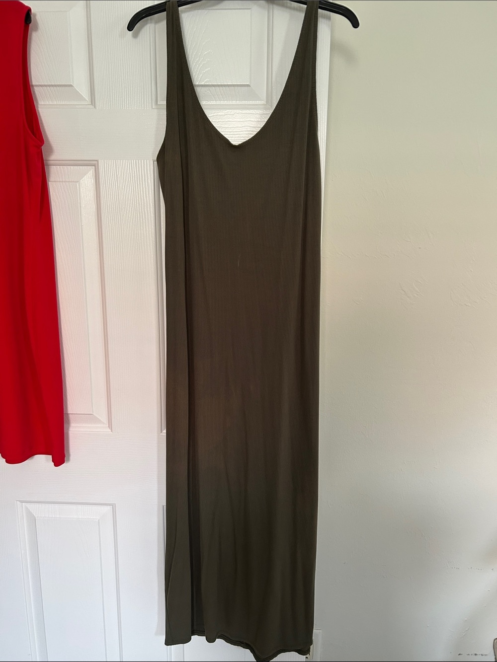 Bebe Olive Ribbed Tank Maxi Dress
